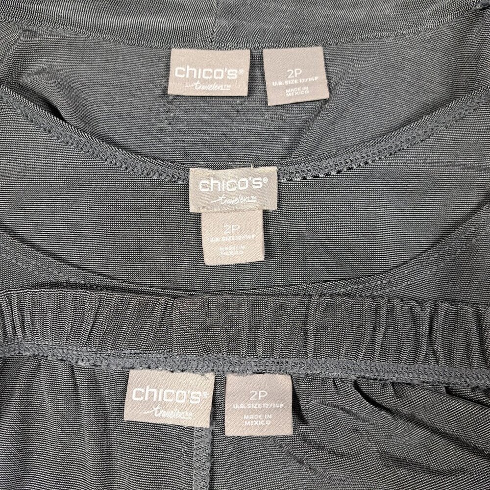 Chicos Travelers 12P/14P 3 Piece Tank Jacket Pants Gray Open Womens Large Petite - Picture 4 of 6
